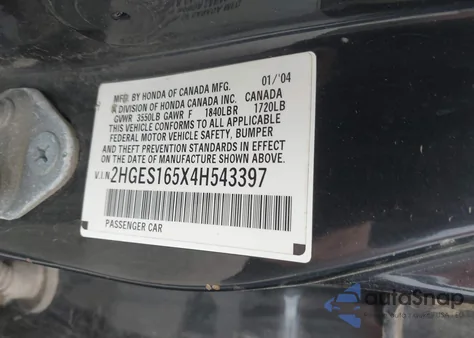 2004 Honda Civic Lx z USA, uszkodzony, nr VIN 2HGES165X4H543397
